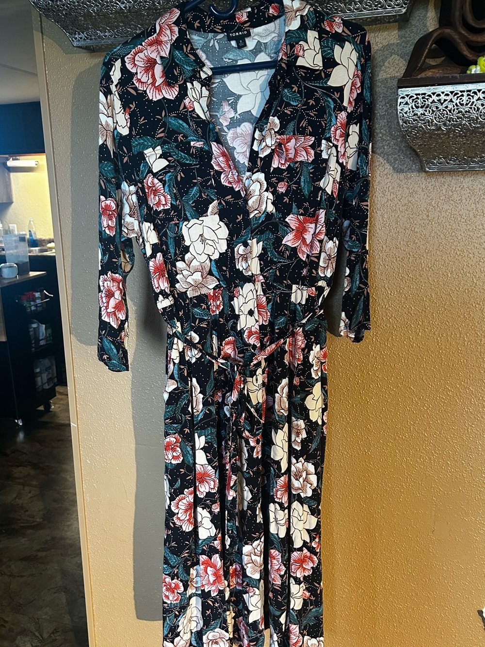 torrid Black Midi Dress with Pink & White Floral Print